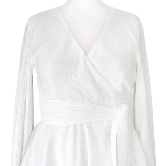 Luxxel Tops - PLUS SIZE Textured Peplum Wrap Top White